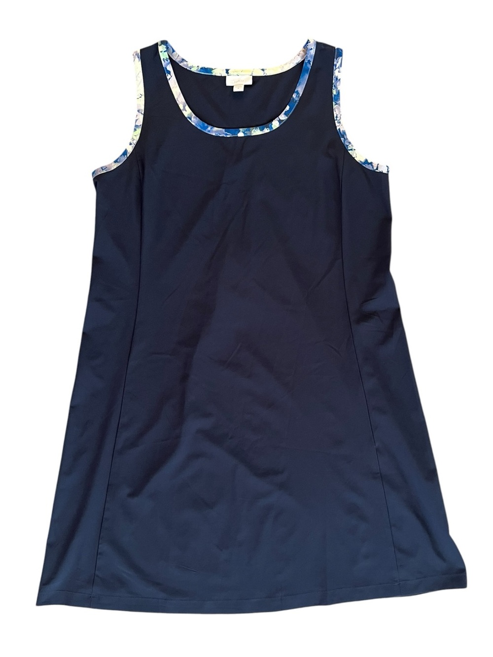 J. Jill Fit Navy Tank Dress with Floral Trim Women’s Medium